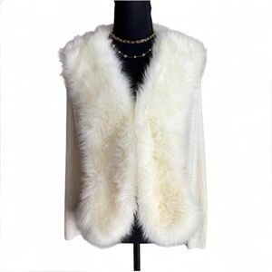 Vintage Lisa International Off-White Long Sleeve Sweater Faux Fur Jacket Small
